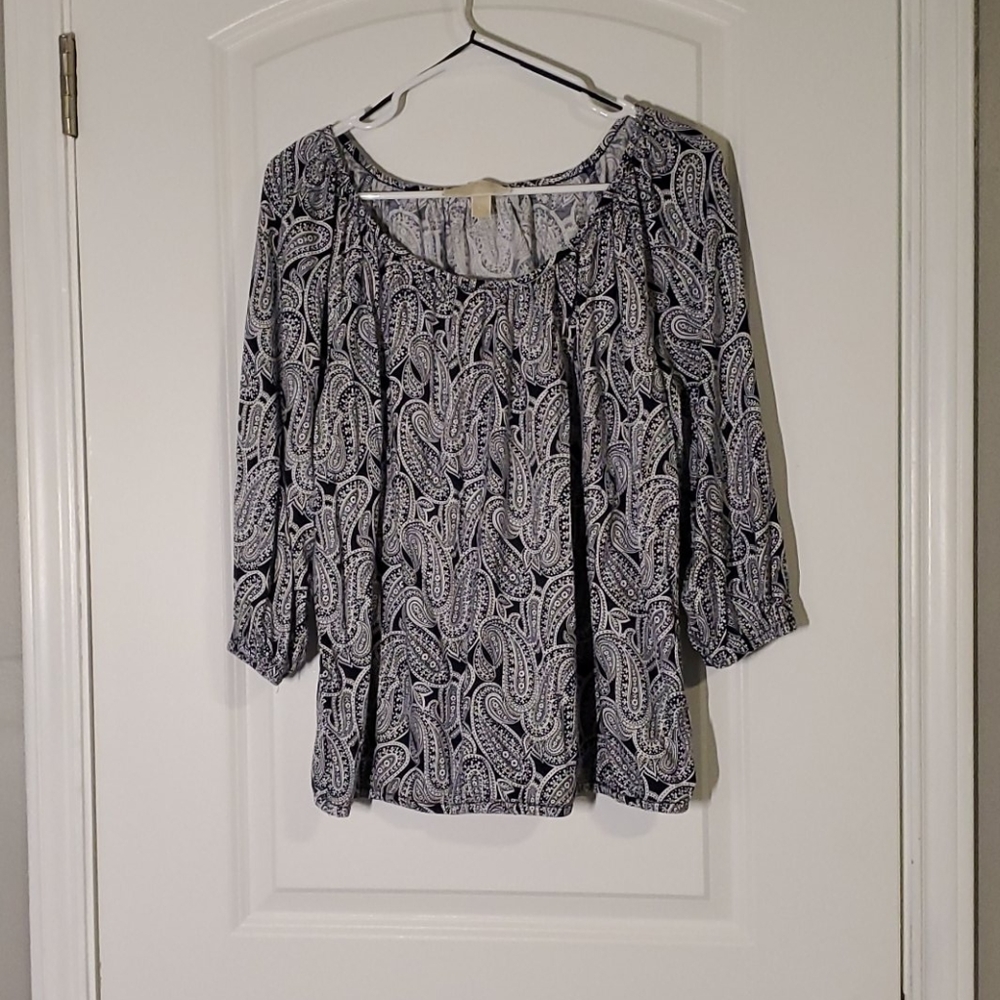 Michael Kors Black and White Paisley Top